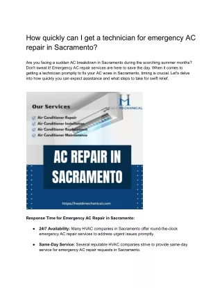 How quickly can I get a technician for emergency AC repair in Sacramento