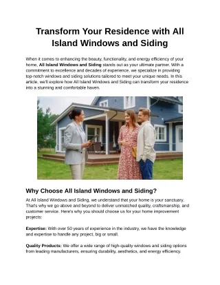 Transform Your Residence with All Island Windows and Siding