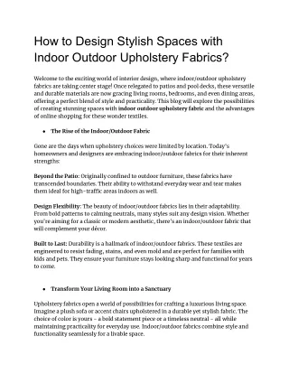 How to Design Stylish Spaces with Indoor Outdoor Upholstery Fabrics