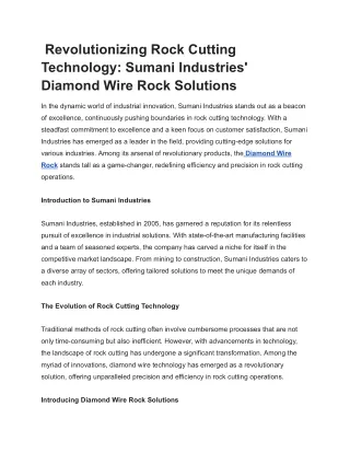 Revolutionizing Rock Cutting Technology_ Sumani Industries' Diamond Wire Rock Solutions