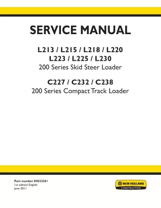 New Holland C227 200 Series Compact Track Loader Service Repair Manual