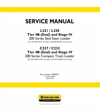 New Holland C227 TIER 4B (FINAL) Compact Track Loader Service Repair Manual [NDM471837 - ]