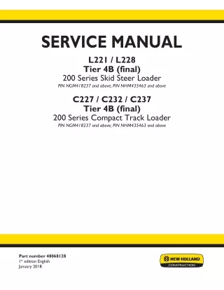New Holland C227 TIER 4B (FINAL) Compact Track Loader Service Repair Manual [NHM435463 - ]